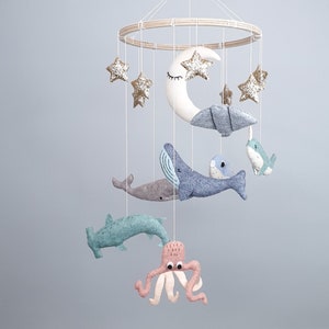 Whale Baby Mobile Nursery, Hanging Mobile, Baby Boy Mobile, Stars Moon Mobile, Under the Sea Mobile Bebe, Baby Shower Gift image 6