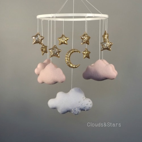 Baby Girl Mobile Stars and Moon Mobile Nursery Hangin Cloud Etsy