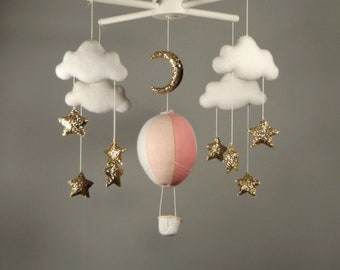 Balloon Moon mobile  Baby girl  Mobile Nursery, Cloud And Stars Mobile, Crib Cot Mobile, Cloud Nursery Decor
