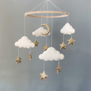 Baby cloud mobile neutral, star and moon mobile nursery, expecting mom gift