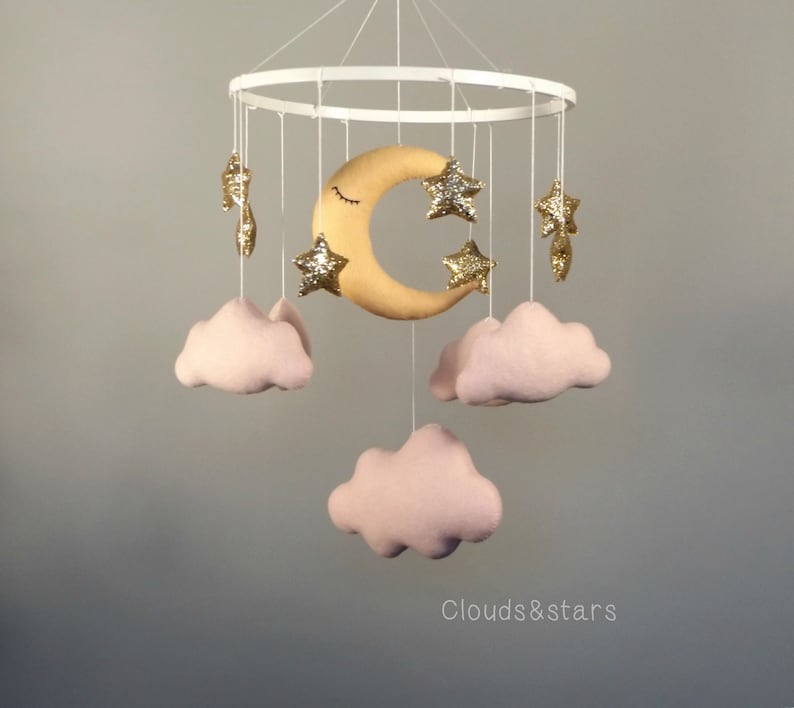 Baby Girl Mobile Stars and Moon Mobile Nursery Hangin Cloud Etsy