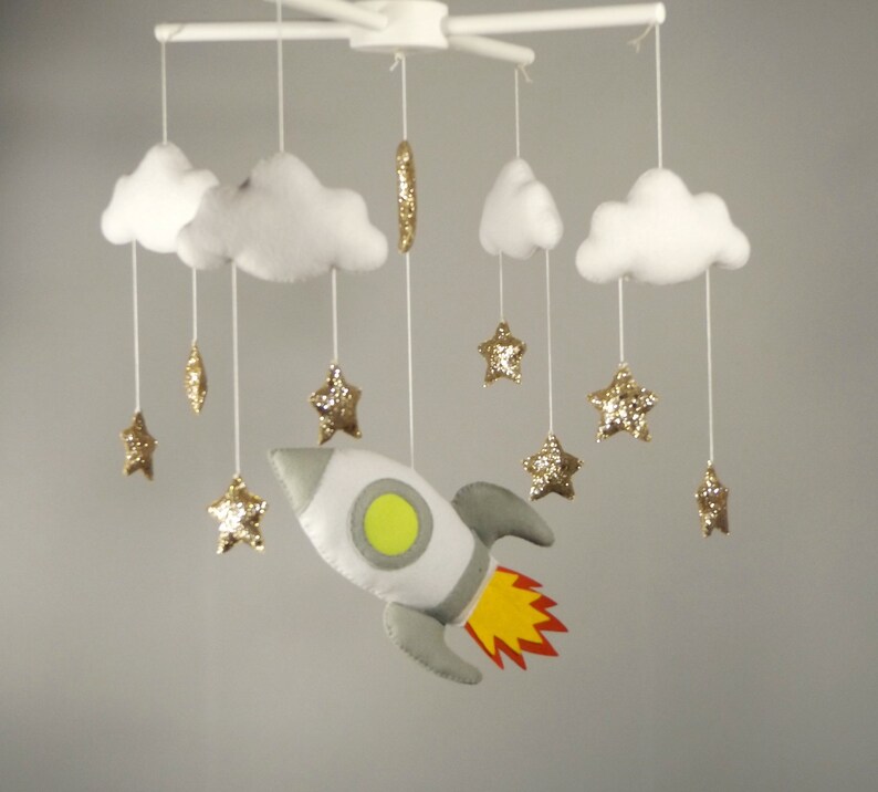 Space Baby Mobile Nursery Cloud and Stars Crib Rocket Mobile Etsy