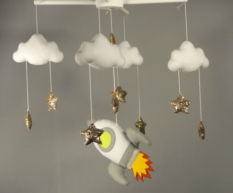 Space Baby Mobile Nursery Cloud and Stars Crib Rocket Mobile Etsy