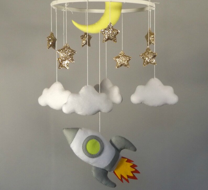 Space Baby Mobile Nursery Cloud And Stars Crib Rocket Mobile Etsy