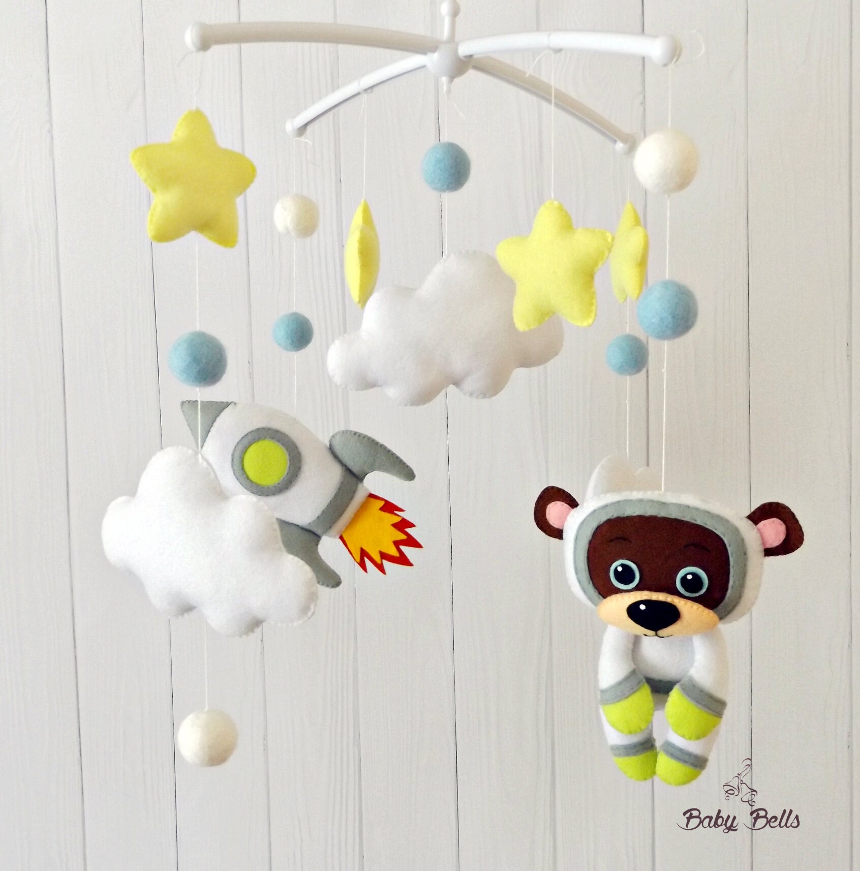 Space baby boy mobile stars and clouds mobile nursery rocket Etsy