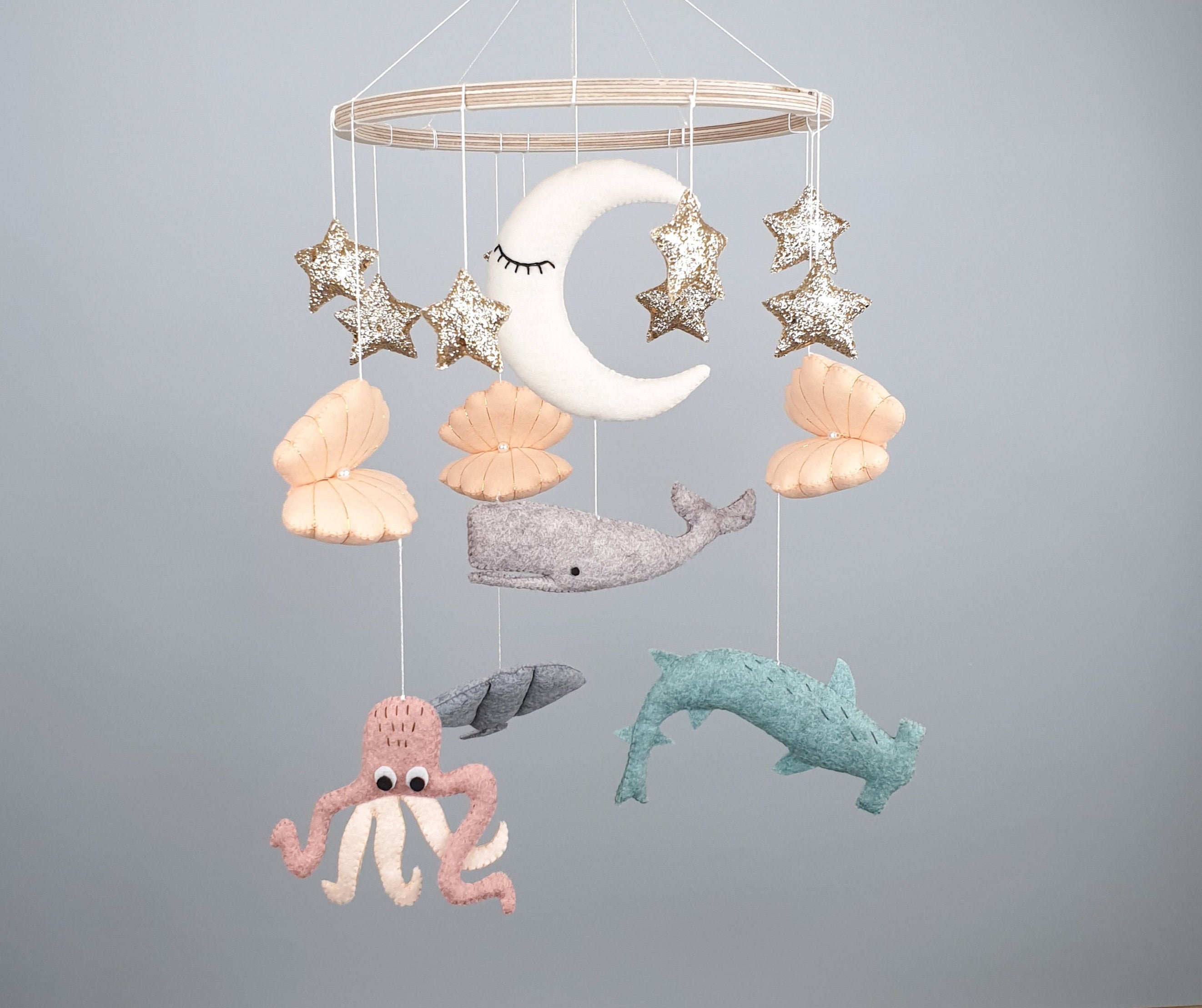 Whale Baby Mobile Nursery, Ocean Nautical Hanging Mobile, Stars Moon Boy Under The Sea Bebe, Shower 