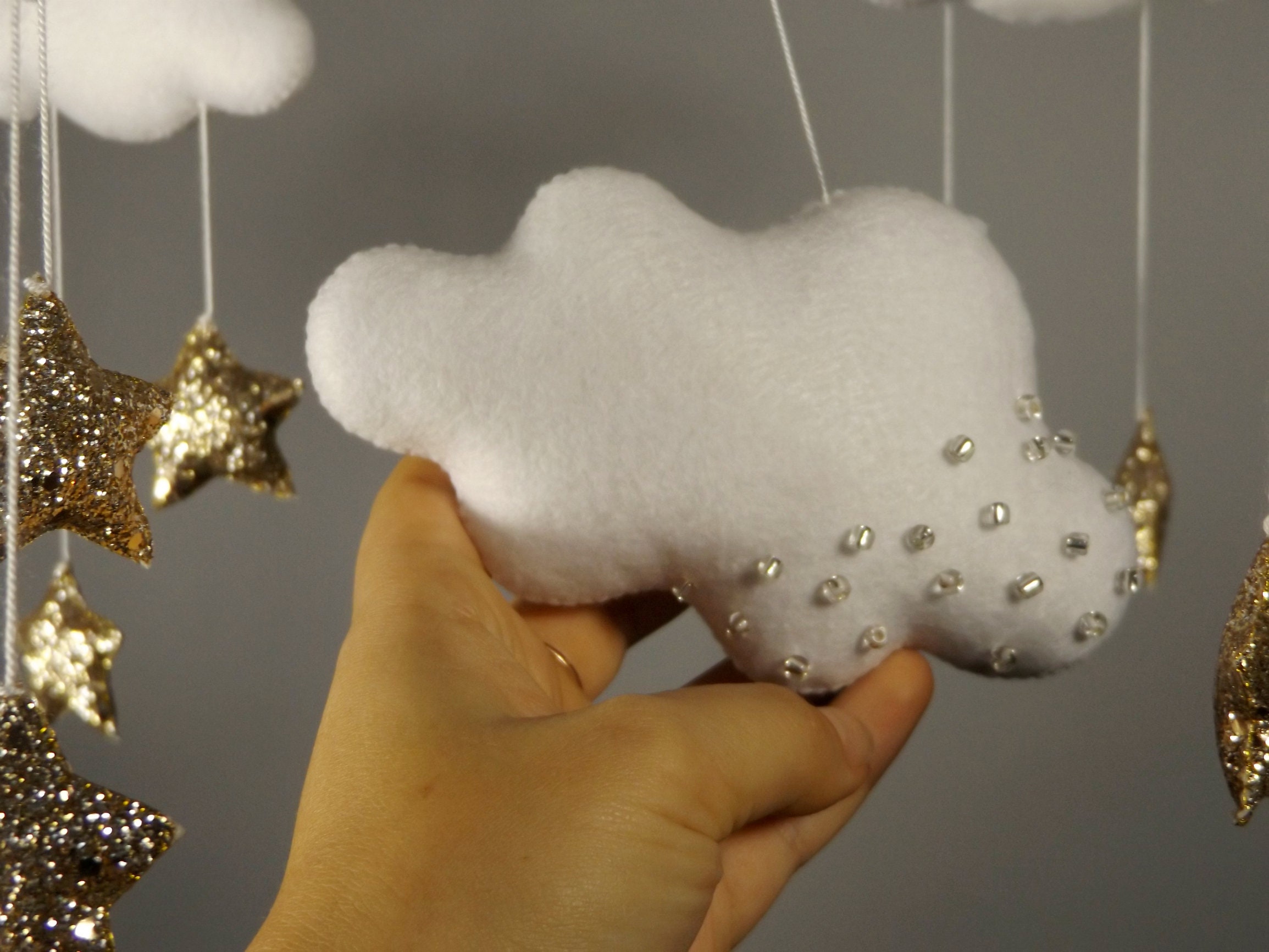 Baby Cloud Mobile Moon Star Mobile Nursery Mobile Gold Etsy