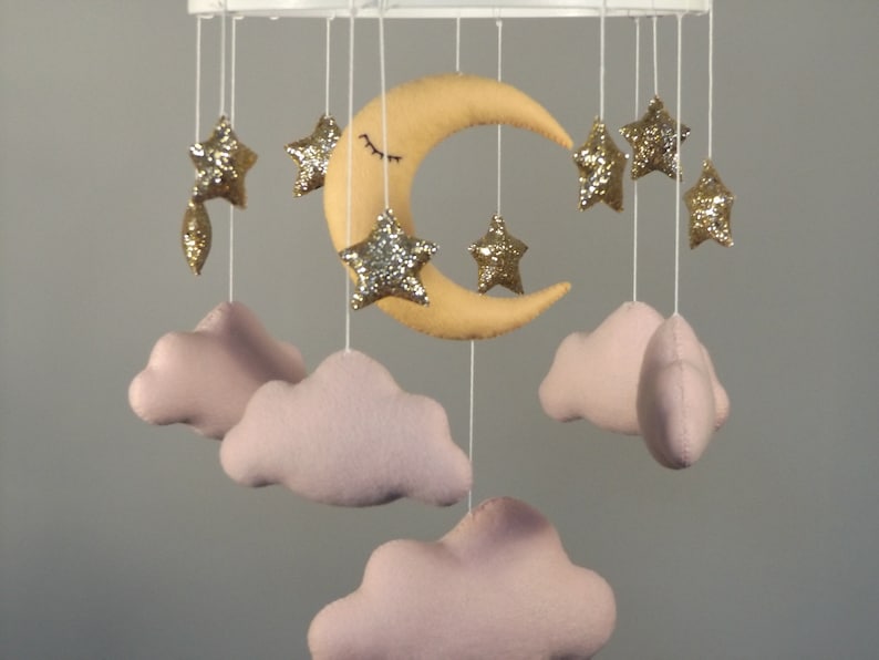 Baby Girl Mobile Stars and Moon Mobile Nursery Hangin Cloud Etsy