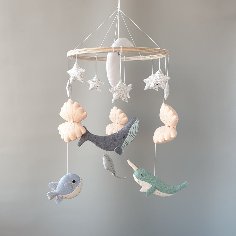Whale Baby Mobile Nursery Ocean Nautical Hanging Mobile Etsy