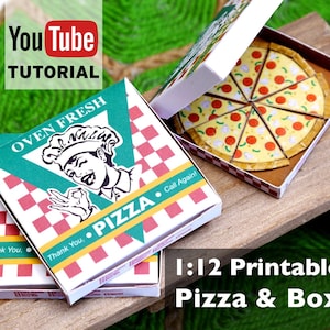 Instant Download Printable Pizza box with Pizza Miniature 1:12 Scale DIY PDF template for dollhouse