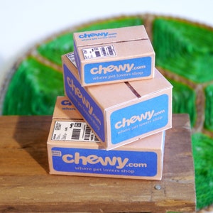 Instant Download miniature Chewy inspired DIY Printable packages PDF template for dollhouse or dioramas