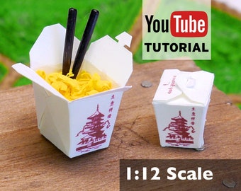 Instant Download Printable Chinese food container Miniature 1:12 Scale DIY PDF template for Dolls Chinese Takeout box