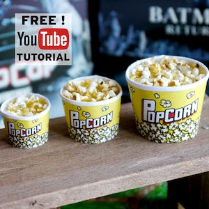 Instant Download Miniature Popcorn bucket DIY Printable PDF template & Tutorial for dollhouse and Dioramas