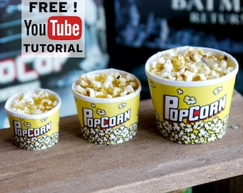 Instant Download Miniature Popcorn bucket DIY Printable PDF template & Tutorial for dollhouse and Dioramas