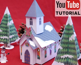 Instant download Christmas Town Paper Church DIY Printable PDF Template & Tutorial