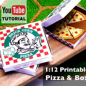 Instant Download Miniature Pizza box 1:12 scale DIY Printable PDF template for dollhouse