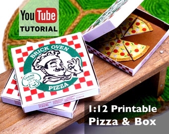 Instant Download Miniature Pizza box 1:12 scale DIY Printable PDF template for dollhouse