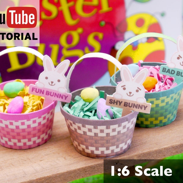 Instant Download Miniature Easter Baskets 1:6 Scale DIY Printable PDF template and Tutorial for dollhouse or dioramas