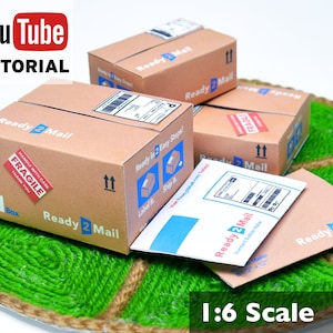 Download instantâneo Pacotes em miniatura para impressão DIY modelo PDF em escala 1:6 Caixas de envio para casa de bonecas ou dioramas