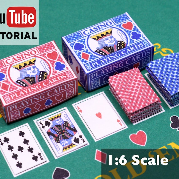 Instant Download Printable Playing Cards with box Miniature 1:6 scale DIY PDF template for Dolls