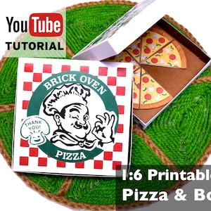 Instant Download Printable Pizza box with Pizza Miniature for 1:6 scale barbie and playscale dolls DIY PDF