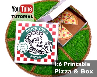 Instant Download Printable Pizza box with Pizza Miniature for 1:6 scale barbie and playscale dolls DIY PDF