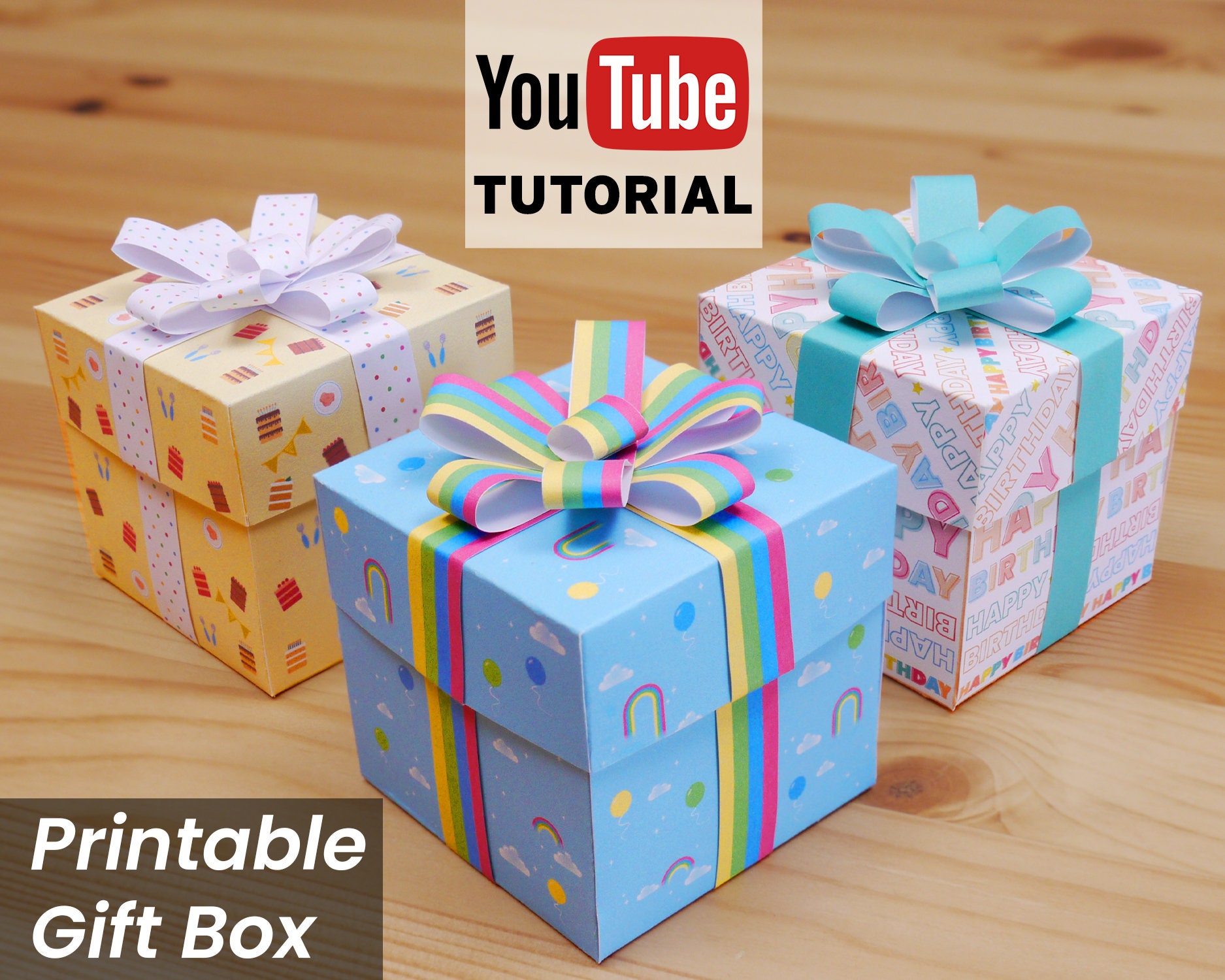 DIY 印刷可能なギフトボックス ペーパークラフト 誕生日パーティーの