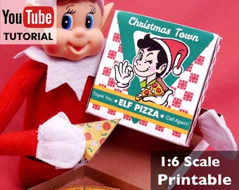 Christmas Elf Pizza box 1:6 Scale instant download Printable PDF Template & Tutorial for barbie and Elf Dolls