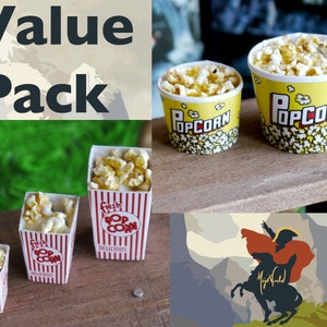 Instant Download Miniature Popcorn Bucket & popcorn box Value Pack DIY Printable PDF template for dollhouse or dioramas