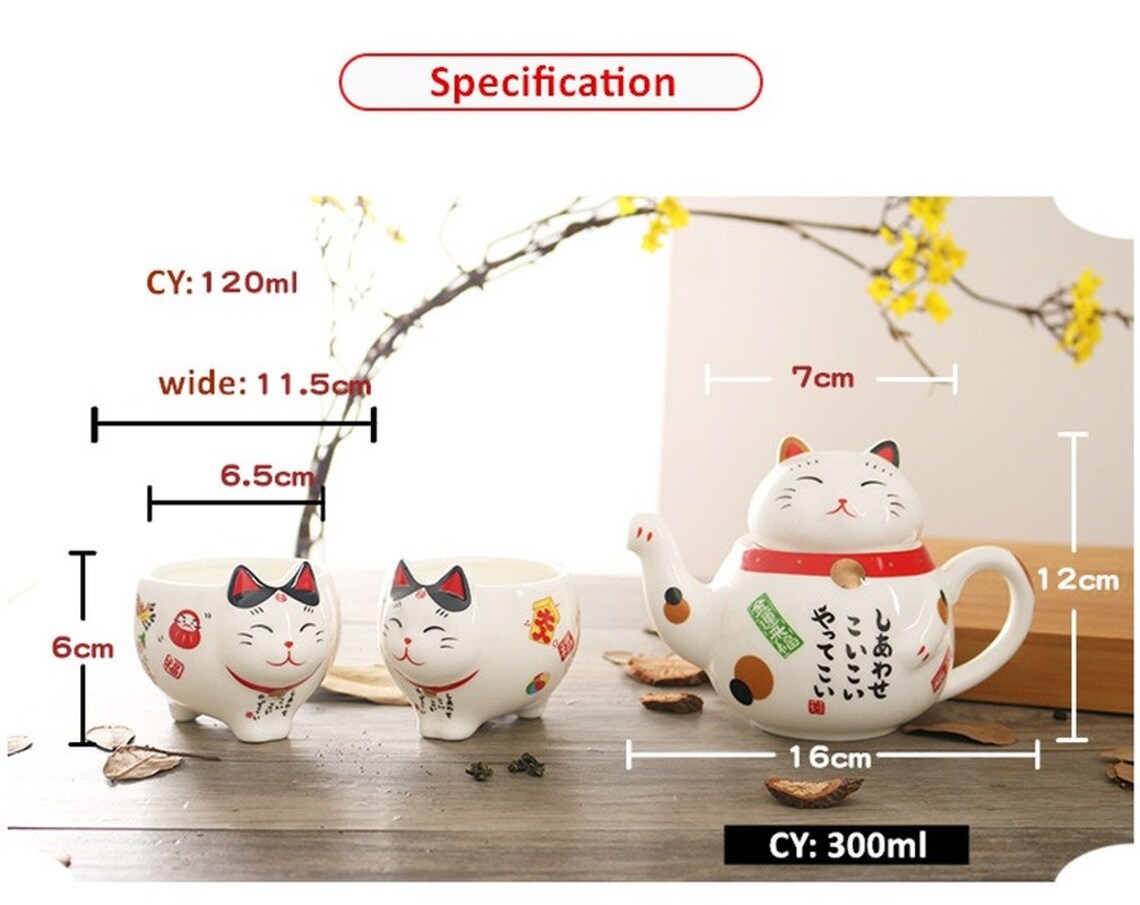 Funny Cat Tea Set Cute Japanese Porcelain Ceramic Tea Cup Pot Etsy