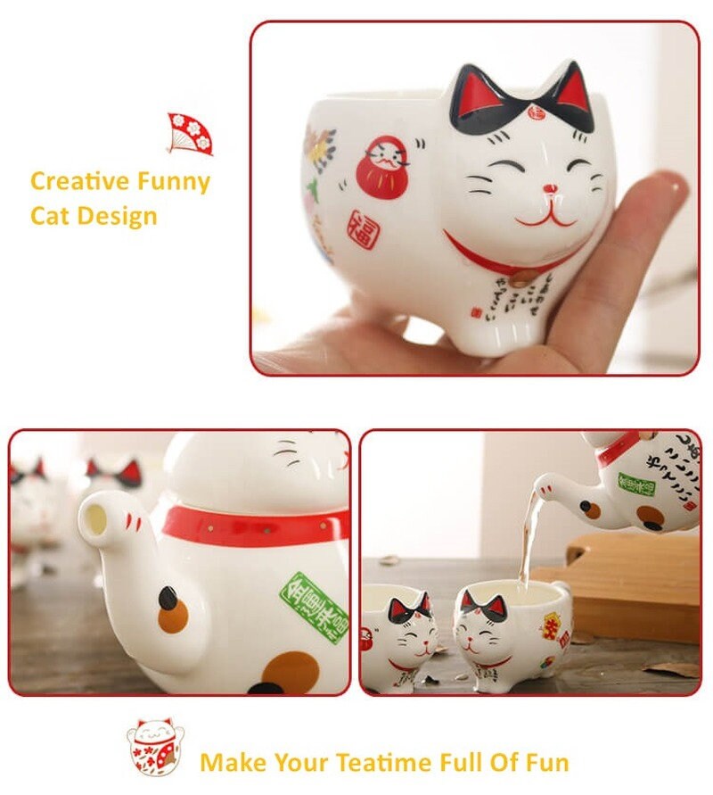 Funny Cat Tea Set Cute Japanese Porcelain Ceramic Tea Cup Pot Etsy