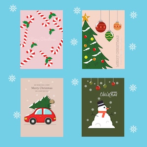 Sammlung von Weihnachtskarten 4-tlg., Weihnachtskarte, Set Postkarten, Set Urlaubskarten, Geschenk für Familie, Weihnachtsmotive