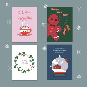 Sammlung von Neujahrskarten 4 tlg., Neujahrskarten, Postkartenset, Weihnachtskartenset, Geschenk für Familie, Neujahrskarten