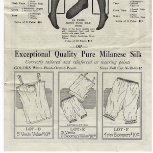 Vintage 1920s Mailed Silk Hosiery and Undergarment Ad -- Selhose Sales Corporation, New York