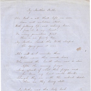 Vintage Mid-19th Century Copy Poem -- My Mother&#39;s Bible