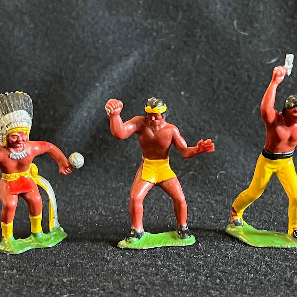 Three 1950s Hand-Painted Hard Plastic Indian Warriors