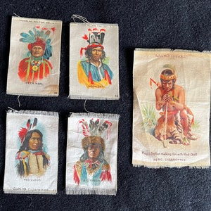 4 Indian-Themed Cigar Silks--4 Indian Chiefs (Red Cloud, Big Razor, Noon Day, Deer Ham)