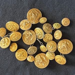 24 Vintage c. 1940s Military Gold Eagle Uniform Buttons -- 4 Different Sizes