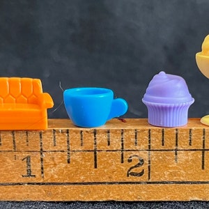 Dreamy Tokens from 2 Different Custom Monopoly Games--Blue Coffee Cups. Lavender Cupcakes, Creamy Yellow Sundaes, Tiny Couches -- 74 Pieces