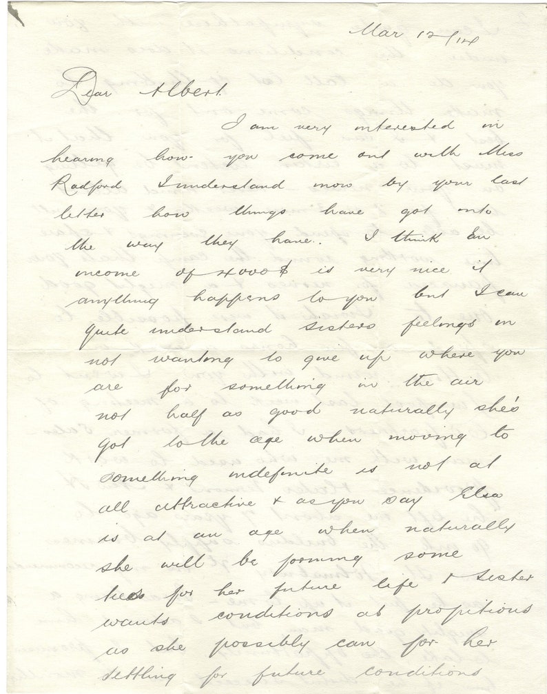 Vintage Chatty 1914 4-page Handwritten Letter, Advice Offered to a ...