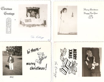 24 Vintage Handmade 1940s/50s Family Photo Christmas Cards