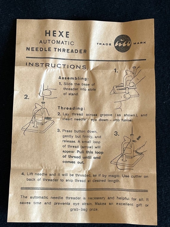 Vintage 1960s Communist West German Hexe Automatic Sewing Needle Threader,  Including Box and Instructions 