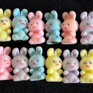 12 Vintage 1960s Lush Pastel Fuzzy Bunnies Made in Taiwan, Perfect Condition, 1.5&quot; Tall
