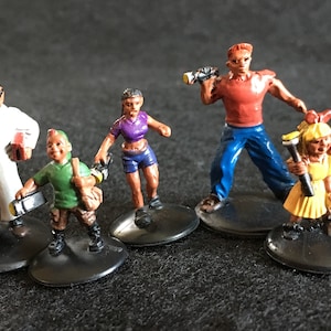 Six Miniature Action Figures from a Jr. Detective Clue-Type Game -- 2 Adults (1 Mad Scientist) and 4 Kids, All Grasping Flashlights