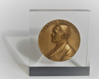 Vintage Acrylic Paperweight Commemorating 25 Years of service to the Eastman Kodak company