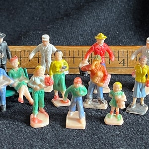12 Vintage Hard Plastic Tiny 1950s Action Figures -- Milkmen, Newspaper Readers, Paperboy, Preacher, Construction Worker, More