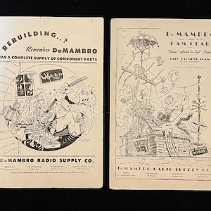 2 Vintage Ham Radio Shop Ad Cards--DeMambro Radio Supply Co. -- Boston MA, Providence RI, Worcester MA, Manchester, nh (6.25&quot; x 9.5&quot; each)