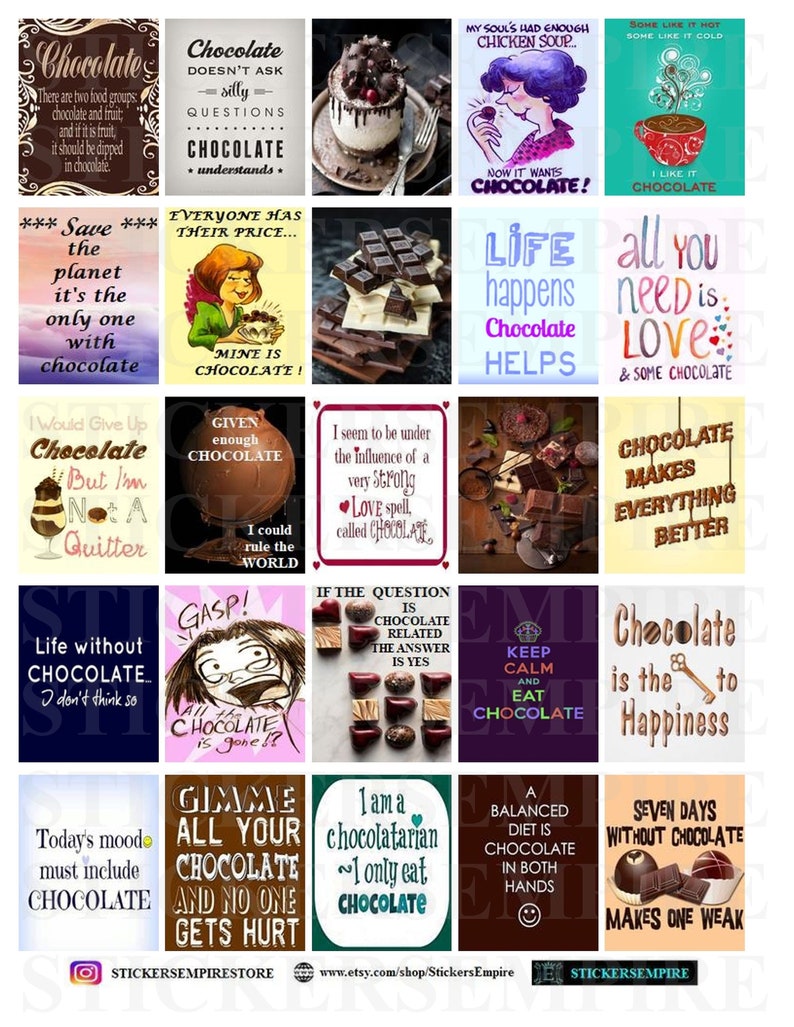 Chocolate Quotes Printable Sheet Chocolate Inspiration | Etsy