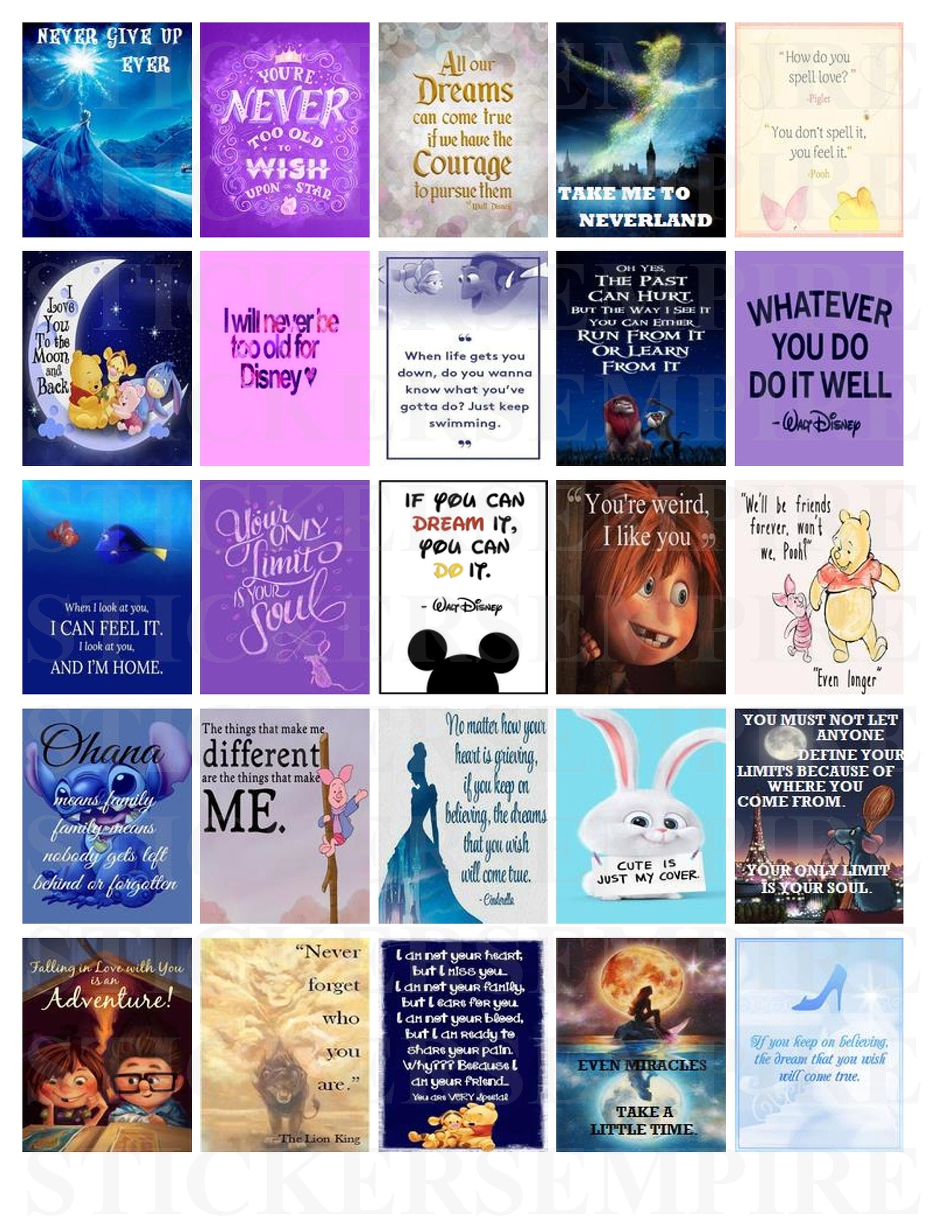 disney quotes motivational printable sticker sheet diy etsy