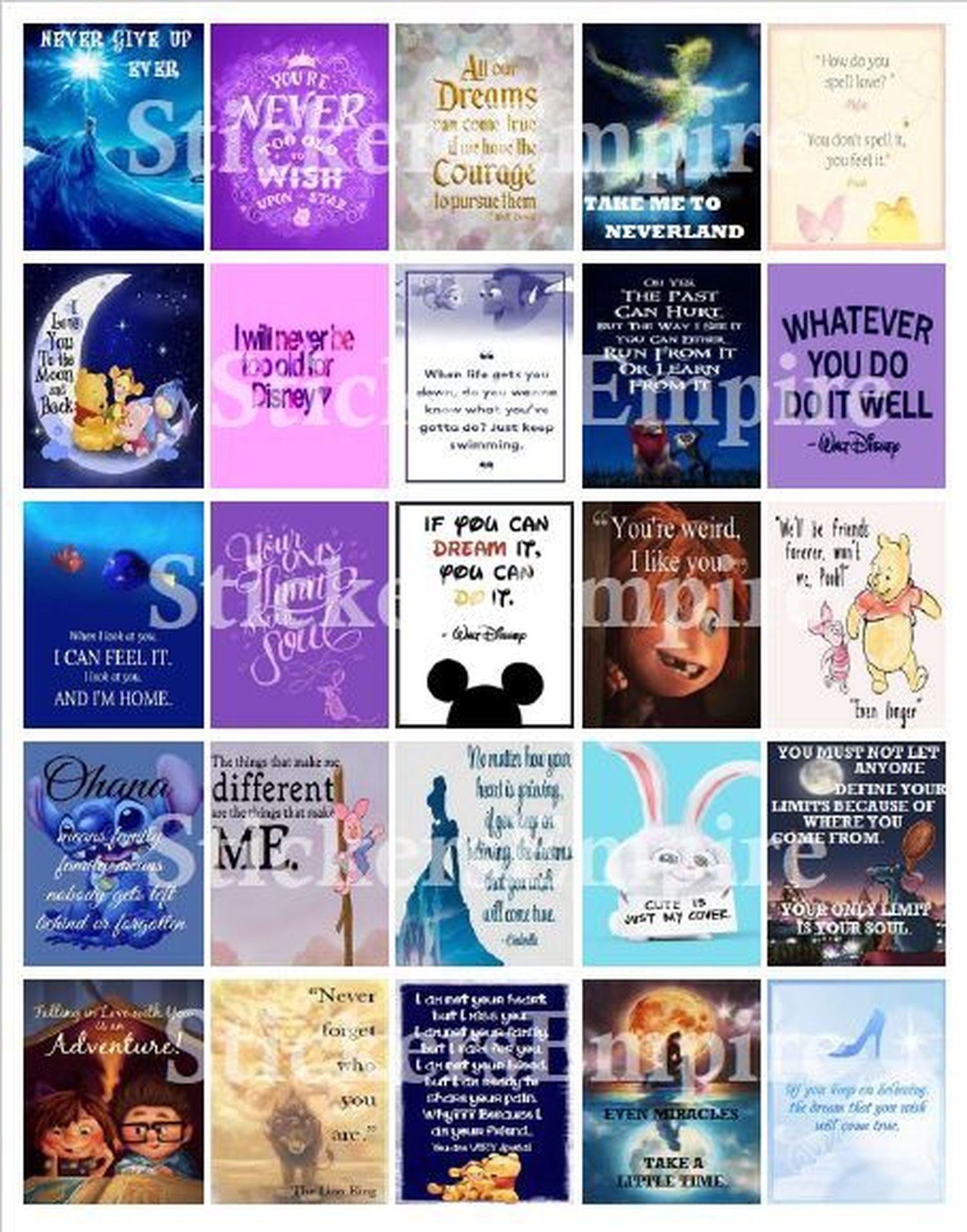 disney quotes motivational printable sticker sheet diy etsy